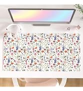 Colorful Star Large Mouse Pad, Watercolor Floral Desk Mat Office Supplies, Waterproof Faux Leathe...