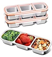 KTKUDY 3 Pack Stainless Steel Snack Containers for Kids & Adults - Large - Leak-Proof 3-Compartme...