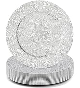 SOUJOY 12 Pack Charger Plates, 13 Inch Silver Plastic Charge Plate, Round Phoenix Pattern Elegant...