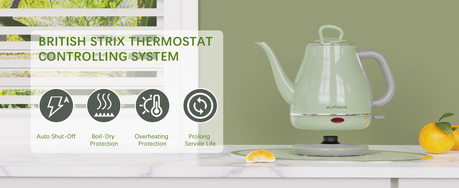 tea kettle pot with automatic shut-off, boil-dry protection, over-temperature protection