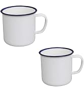 Labriciyon 2Pcs White Enamel Coffee Tea Mug, Enamel Drinking Cups for Home/Travel/Camping, Resusa...