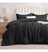 EXQ Home Waffle Comforter Queen Size - Super Soft Embossed Design Comforter Set 3 Pieces, Black 3...