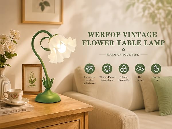 Green flower desk lamp kawaii lamp for home decor with LED Bulb