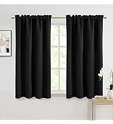 Black Curtains 48 Inch Length 2 Panels for Bathroom Window Kitchen Waterproof Rod Pocket Thermal ...