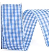 LaRibbons Blue Gingham Ribbon Wired 1 1/2 Inch x 10 Yards Check Plaid Ribbon for Gift Wrapping Wr...