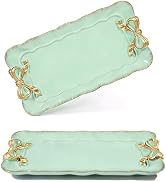 Wowagoga 2 PCS Vintage Decorative Tray Jewelry Tray Storage Tray Green Decorative Organizer for J...