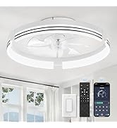 ZMISHIBO Low Profile Ceiling Fans with Lights and Remote, 20 Inch Flush Mount Ceiling Fan with Li...