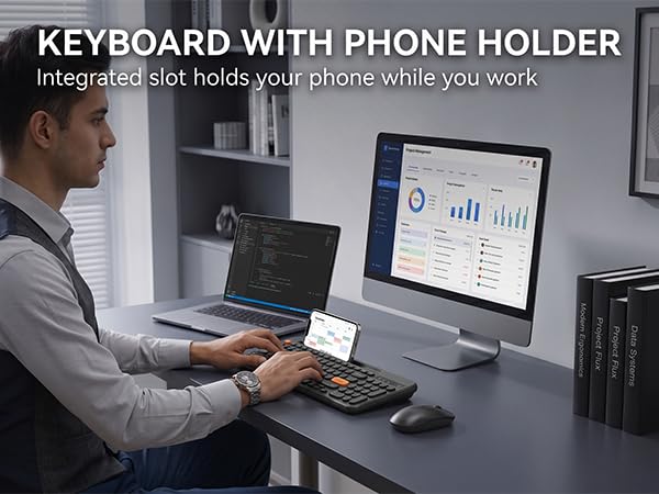 KEYBOARD WITH PHONE HOLDER