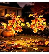 2 Pack Fall Solar Lights Outdoor Decorative, Maple Tree Solar Fall Decor | 138 LED Fall Outdoor S...