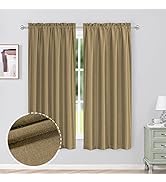 Chyhomenyc Uptown Gold Faux Silk Curtains for Living Room, 2 Panels 63 Inch Length Solid Color Sl...