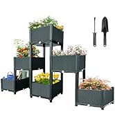 MAYOLIAH Garden Raised Bed Kit, 6 Elevated Planter Boxes with Drainage Holes, Taller Plastic Gard...