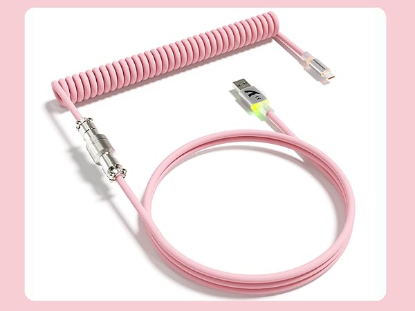 ATTACK SHARK C01 ULTRA Pink Coiled C to A TPU Cable for 8K Polling Rate Gaming Keyboard