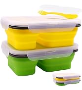 FUSMYE 2 Pack Collapsible Silicone Bento Lunch Boxes With Lids,2 Compartments, Divided Lunch Food...