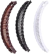 3Pcs Banana Hair Clips for Thick Curly Hair - Black and Brown and White Tortoise Clips, Vintage C...