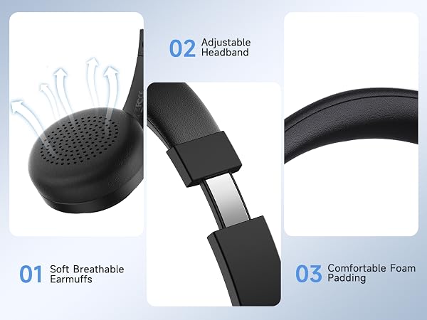 Computer Headset with Microphone for PC, USB Headset with Noise Cancelling Mic Black
