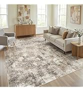 WITSHOCK 9x12 Rugs for Living Room - Washable Modern Abstract Soft Low Pile Non-Slip Neutral Larg...