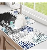 Findosom 2PCS 12" x 20" Dish Drying Mat & 24" x 5.5" Sink Splash Guard, Super Absorbent & Cuttabl...
