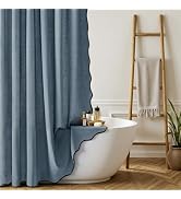 MIULEE Linen Scalloped Shower Curtain with 12 Metal Hooks Boho Farmhouse Cute Heavy Duty Washable...