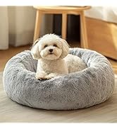 JOLLYVOGUE Small Dog Bed, Calming Soft Anti-Anxiety Donut Cat Bed, Washable Round Fluffy Cushion ...