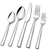 Silverware Set for 12, CXJY 60-Piece Stainless Steel Flatware Cutlery Set, Square Edge Kitchen Ut...
