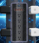 Large Surge Protector Power Strip with USB Ports (4A+2C),Heavy Duty Extension Cord 14 Gauge 6.5 F...