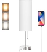 Dott Arts 18" Table Lamp for Bedroom, 3-Color Bedside Lamps with Pull Chain, Bedroom Table Lamps ...