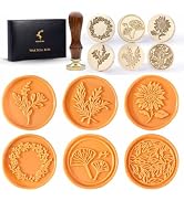 Wax Seal Stamp Set, 6 pcs Brass Head Wax Stamp & 1 Wooden Handle, 6 Botanical Designs (Rosemary, ...