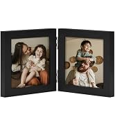 decorUhome Double 4x4 Picture Frame Vertical, Black | Engineered Wood Bifold Photo Frame with Ple...