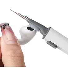 Soft brush and metal tip cleaning earbud mesh and small grooves