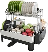 Extra Large Two Tier Stainless Steel Dish Drainer Drying Rack with Drainboard for Kitchen Counter...