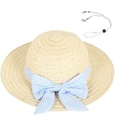 PinkSheep Girls Sun Hat,Cute Summer Straw Beach Hat for Toddler Kids with Wide Rainbow Brim & Tas...