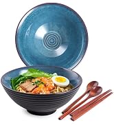 HOKELER Ceramic Japanese Ramen Bowl Set, 2 Sets Asian Pho Udon Soup Noodle Bowls with Spoons and ...