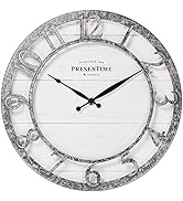 PresenTime & Co 13" Farmhouse Series Wall Clock, Quartz Movement, Shiplap Style,Raised 3D Arabic ...