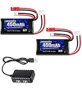 URGENEX 7.4V Lipo 2S 30C 450mAh Rechargeable Lipo with JST & PH2.0 Plug SCX24 with 1to2 USB Charg...