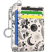 Hancynir Goth Floral Moon Small Wallet Women Credit Card Holder Slim RFID | Zipper Keychain Walle...
