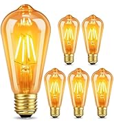 Amber Edison Light Bulbs,Dimmable LED Bulbs 6W Equivalent 60W, ST58 Vintage Light Bulbs E26 2700K...