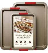 Kikcoin Nonstick Cookie Sheets for Baking Set of 3, Carbon Steel Sheet Pans with Lychee Silicone ...