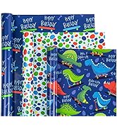 WRAPAHOLIC Birthday Wrapping Paper Roll - Mini Roll - 3 Rolls - 17 Inch X 120 Inch Per Roll - Cut...