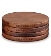 Le Creuset Enameled Cast Iron Gourmand Collection Set of 4 Petite Magnetic Wooden Trivet, 5.5