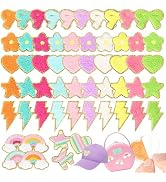 NICEVINYL Self-Adhesive Chenille Patches for Bags: 57PCS Multicolor Patch | Flower Star Heart Cut...