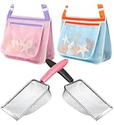 LIDAGO Beach Toy Set Include 2 Mesh Shovels and 2 Beach Mesh Bags,Kids Sand Sifter for Shells Col...
