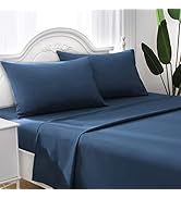 ILAVANDE Navy Queen Sheets Set 4 Piece, Hotel Luxury Super Soft 1800 Series Microfiber Navy Blue ...
