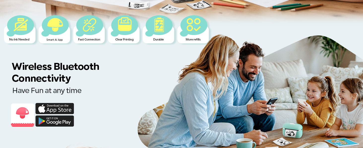 HiHTV Sticker Printer - Printpods Mini Printer with 6 Rolls