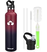 YEBTS LIFE Water Bottle,Vacuum Insulated Water Bottles with 2 Lids & 2 Straws & Cup Brush,Stainle...