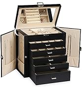 Frebeauty Large Jewelry Box,6-Tier PU Leather Jewelry Organizer with Lock,Multi-functional Storag...