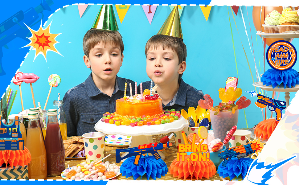 dart war birthday party honeycomb centerpieces