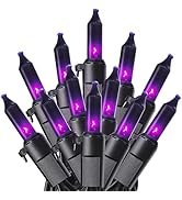 woohaha Halloween Lights,50 Mini Incandescent Bulb Purple String Lights,Plug in with Black Wire 1...