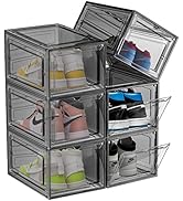Upgrade Harder Solid Plastic Shoe Organizer, Shoe Storage with Magnetic Front Door, 6 Pack Shoe B...