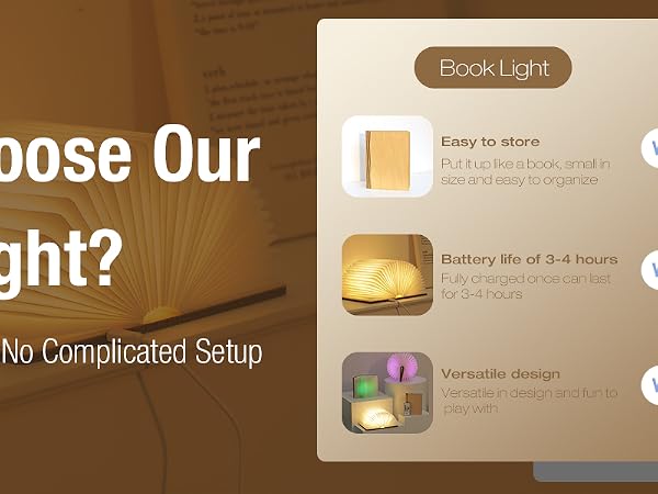 Wireless Book Light – Compact, 3-Hr Battery, Easy Setup & Portable Design