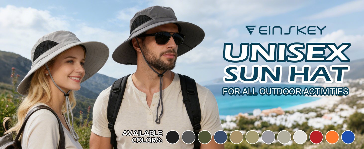 EINSKEY Unisex Sun Hat: wide-brim, man/woman, coastal backdrop, multi-colors for outdoors.